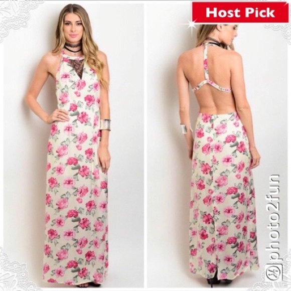 Dresses & Skirts - 🌟 Backless Maxi Cream Floral Dress